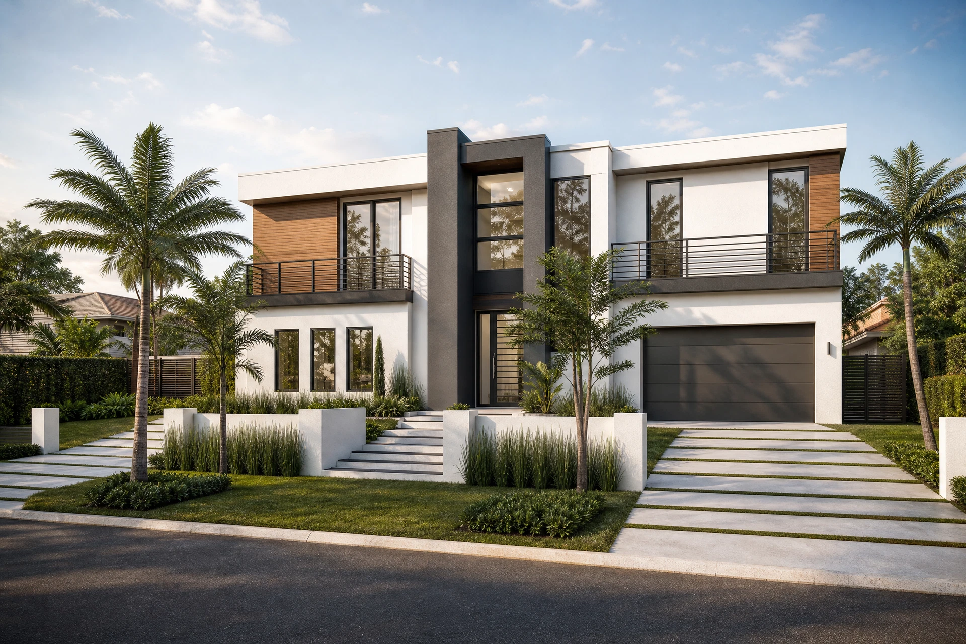 Conceptual exterior visualization of Model 01, a two-story contemporary tropical residence