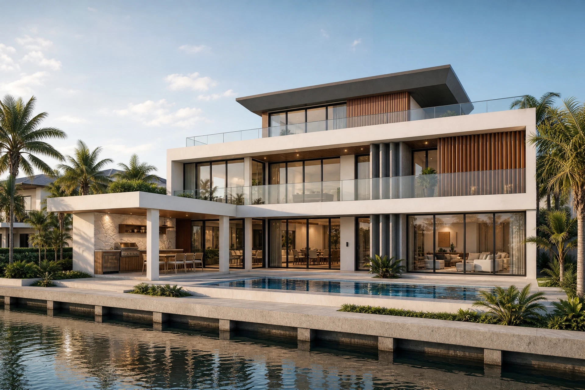 Conceptual exterior visualization of Model 04, a contemporary waterfront residence